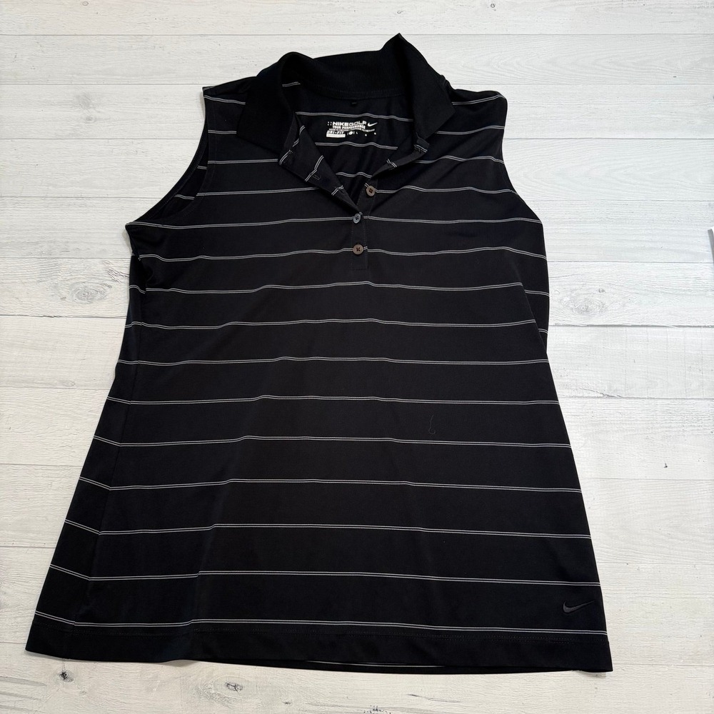 Nike Golf women's sleeveless polo shirt black and white stripes large